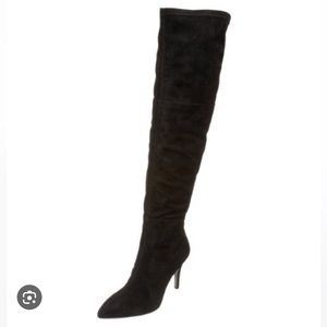 TAHARI Women's Ali Over The Knee Boots Size 10 Black Suede Leather Tall 4" Heels